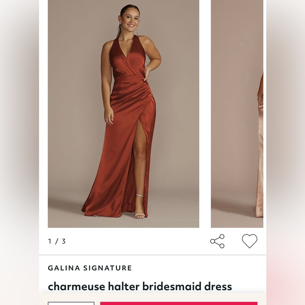 David’s Bridal - Cinnamon SZ 14-  charmeuse halter bridesmaid dress